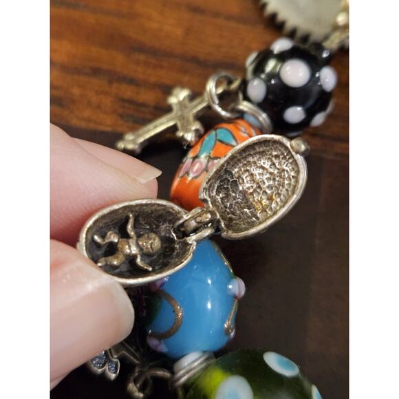 Vintage Danforth 1992 925 Sterling Silver Charms, Glass & Ceramic Moms Bracelet - Picture 5 of 10